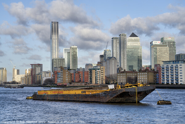Canary Wharf Barge  Picture Board by Rob Hawkins