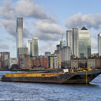 Buy canvas prints of Canary Wharf Barge  by Rob Hawkins