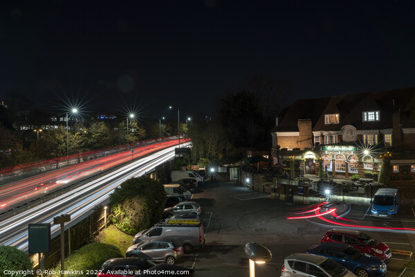 Light trails at Wooden bridge Picture Board by Rob Hawkins