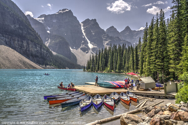 Morraine Lake Kayaks Picture Board by Rob Hawkins
