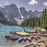 Buy canvas prints of Morraine Lake Kayaks by Rob Hawkins