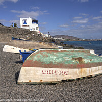 Buy canvas prints of Playa Blanca beach boat  by Rob Hawkins