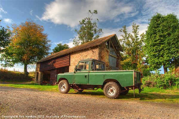 Landrover & the barn Picture Board by Rob Hawkins