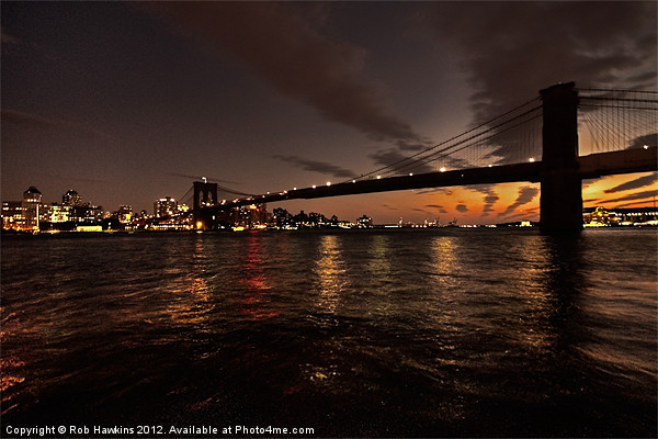 Dusk over the Brooklyn Bridge Picture Board by Rob Hawkins