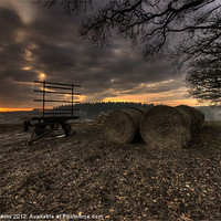 Buy canvas prints of Trailer & the bales at dusk by Rob Hawkins