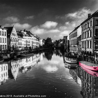 Buy canvas prints of Reflections over Ghent with pink by Rob Hawkins