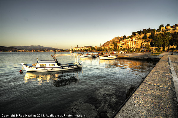 Nafplion Harbour at dusk Picture Board by Rob Hawkins