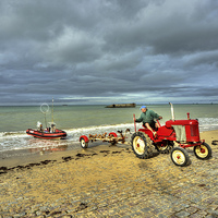 Buy canvas prints of Red Tractor at Arrowmanches by Rob Hawkins