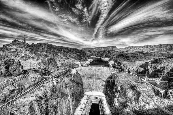 Hoover Dam in Mono Picture Board by Rob Hawkins