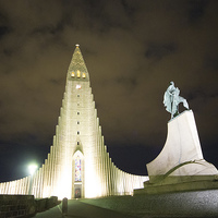 Buy canvas prints of reykjavik church tower by night by Rob Hawkins