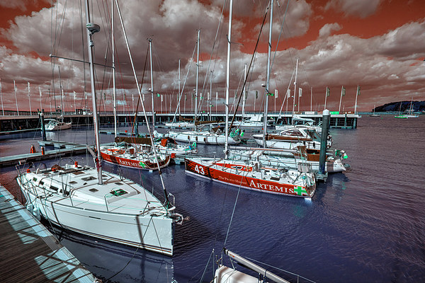 Red Marina Sky Picture Board by Rob Hawkins