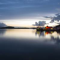 Buy canvas prints of Twylight over Oban Harbour by Rob Hawkins
