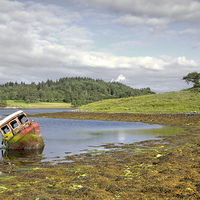 Buy canvas prints of Abandoned boat in the Loch by Rob Hawkins