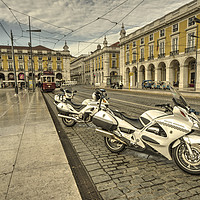 Buy canvas prints of Lisbon Police Bikes  by Rob Hawkins