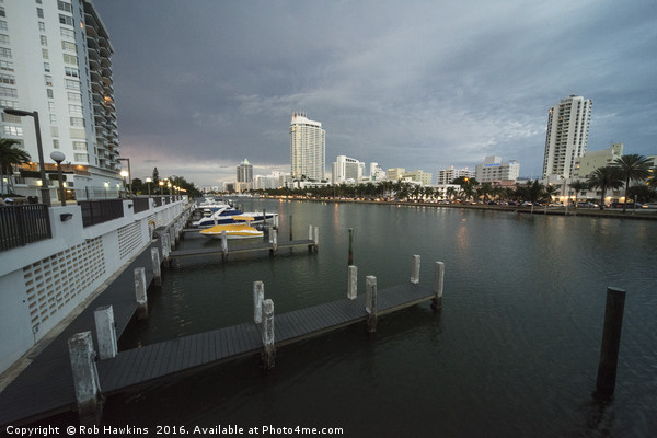 Miami beach canal dusk  Picture Board by Rob Hawkins