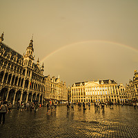 Buy canvas prints of Rainbow over Le Grand Place  by Rob Hawkins