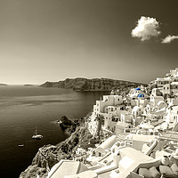 Buy canvas prints of Santorini Seascape in sepia  by Rob Hawkins