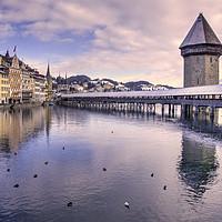 Buy canvas prints of Lucerne Old Bridge in winter  by Rob Hawkins