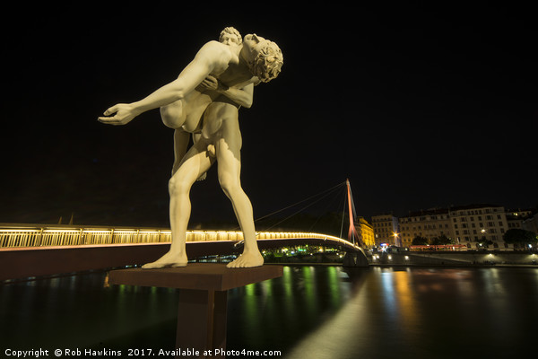 Lyon Bridge Statue by night  Picture Board by Rob Hawkins