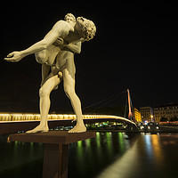 Buy canvas prints of Lyon Bridge Statue by night  by Rob Hawkins