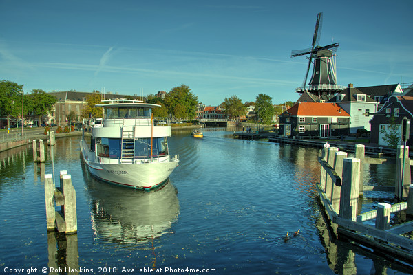 Haarlem boat and windmill Picture Board by Rob Hawkins