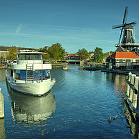Buy canvas prints of Haarlem boat and windmill by Rob Hawkins