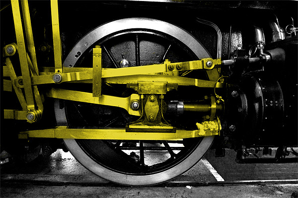 Yellow wheel of steel Picture Board by Rob Hawkins