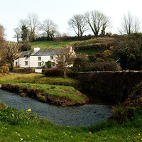Buy canvas prints of A cornish cottage by the stream by Rob Hawkins