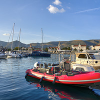 Buy canvas prints of Trogir Red Boat Vista  by Rob Hawkins