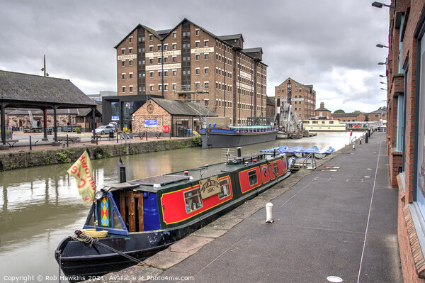 Gloucester Docks Narrowboat Picture Board by Rob Hawkins
