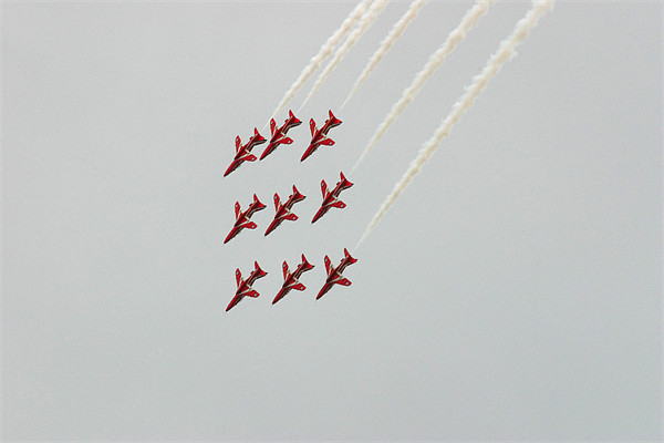 RAF Red Arrows flight display team Diamond nine 9  Picture Board by Douglas Kerr