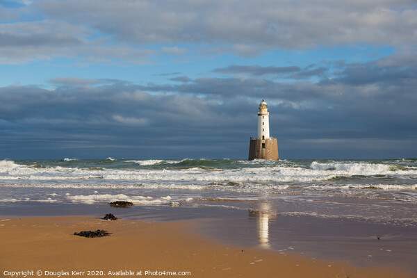 Rattray Head Lighthouse, reflection in sand with seaweed. Peterhead Picture Board by Douglas Kerr