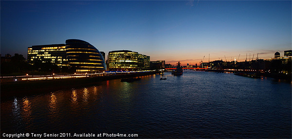 Panoramic sunset view of the South Bank of the Tha Framed Mounted Print by Terry Senior
