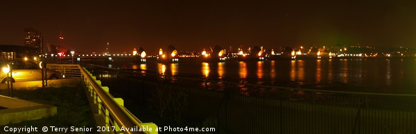 London at Night, The Thames Barrier at night Framed Mounted Print by Terry Senior