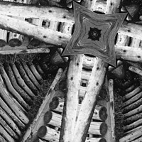 Buy canvas prints of Abstract "Timber Framed" #wood #kaleidoscope #BW by Terry Senior