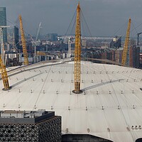 Buy canvas prints of Panoramic view O2 Arena from Emirates Air Line Gre by Terry Senior