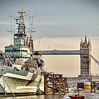 Buy canvas prints of HMS Belfast and Tower Bridge on the River Thames by Terry Senior