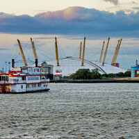 Buy canvas prints of The Dixie Queen paddle boat approaches the O2 Buil by Terry Senior