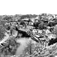 Buy canvas prints of Panoramic View of Knaresborough Showing the River Nidd in black and white. by Terry Senior