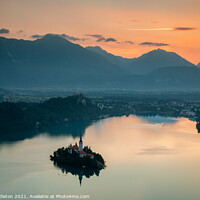Buy canvas prints of Sunrise over Lake Bled from Mala Osojnica by Ian Middleton