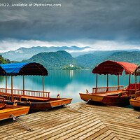 Buy canvas prints of Pletna Boats at Lake Bled by Ian Middleton