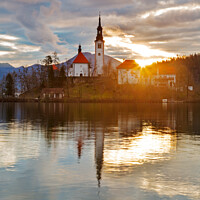 Buy canvas prints of Sunrise at Lake Bled by Ian Middleton