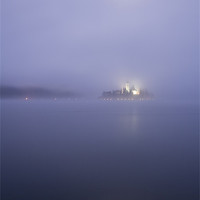 Buy canvas prints of Blue moon over Lake Bled by Ian Middleton