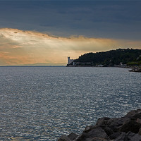 Buy canvas prints of Evening light over Miramare castle by Ian Middleton