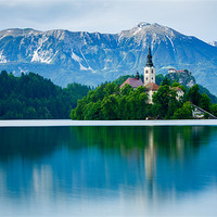 Buy canvas prints of Lake Bled Island church by Ian Middleton