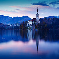 Buy canvas prints of Lake Bled and the Island church by Ian Middleton