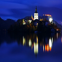 Buy canvas prints of Dusk over Lake Bled by Ian Middleton