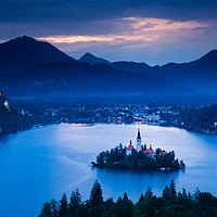 Buy canvas prints of Dawn view of Lake Bled from Ojstrica by Ian Middleton