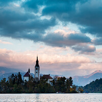Buy canvas prints of Sunset over Lake Bled by Ian Middleton