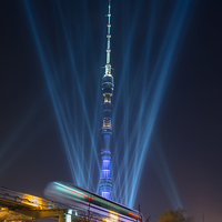 Buy canvas prints of  Festive illumination of Ostankino tower in Moscow by Sergey Golotvin